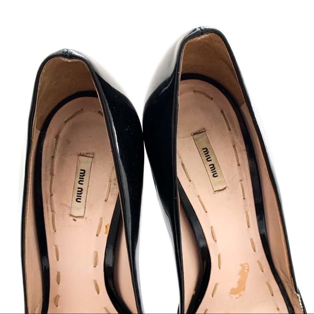 Miu Miu Patent Leather Peep-toe Black Heels 38 - Picture 5 of 14